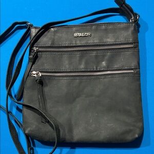 Estalon Black Leather Crossbody Bag